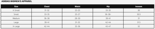 adidas womens shirt size chart