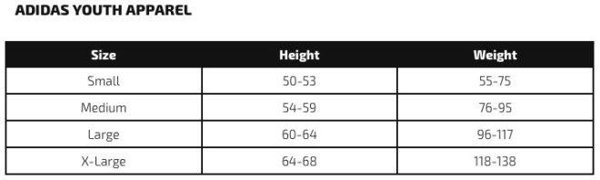 adidas youth hoodie size chart